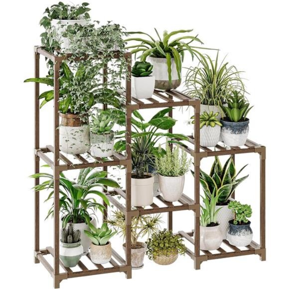 Plant Stand Indoor Plant Shelf Outdoor Wood PlantRack for Multiple Plants 3Tiers - Picture 1 of 7